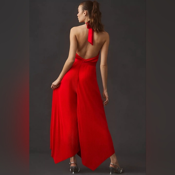 BY ANTHROPOLOGIE PLISSE HALTER JUMPSUIT Size 4 - Picture 3 of 5